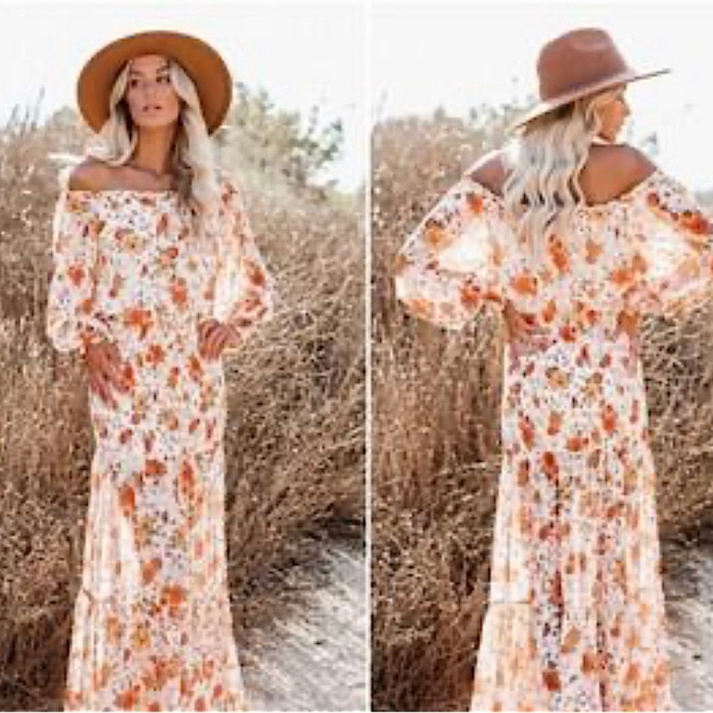 VICI smocked floral off the shoulder dress